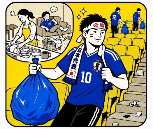 世界杯2026：日本球迷捡垃圾获赞，国内却批对外满分，在家缺位